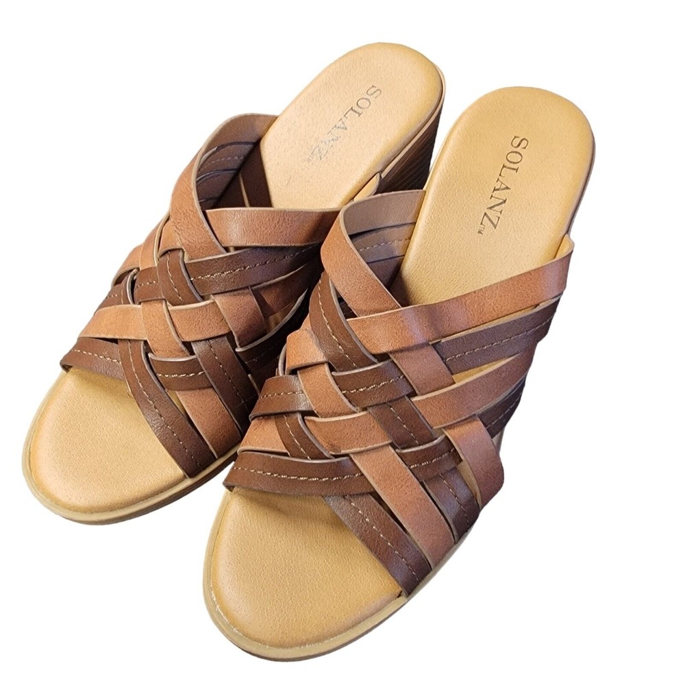 Solanz 7.5 M Sandals Brown Weaved Block Heel Open Toe